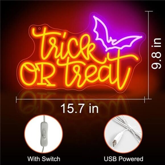 Halloween Neon Sign Trick Treat Neon Sign for Led Halloween Sign Bedroom Party - Picture 6 of 7